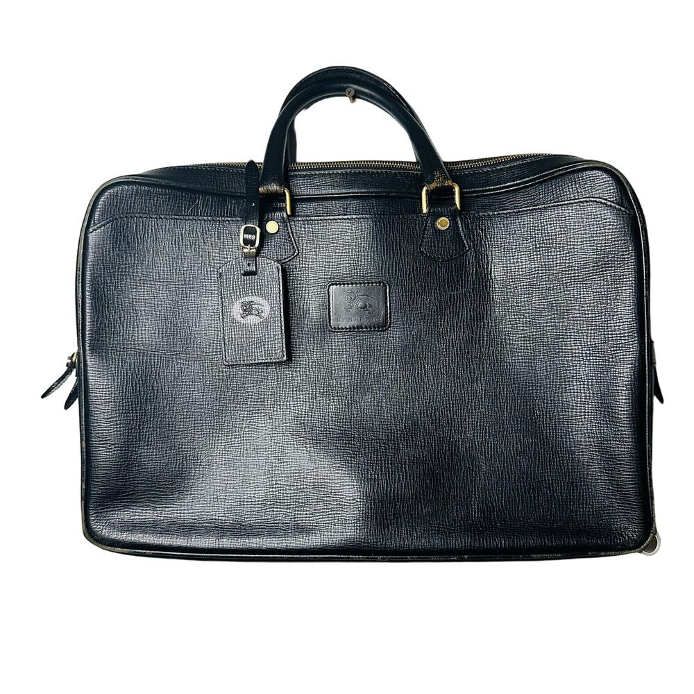BURBERRY Black Calfskin Leather Briefcase Slim Style Messenger Bag